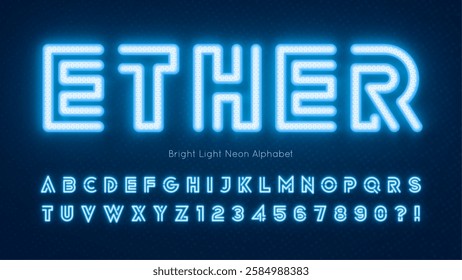Neon light 3d alphabet, retro-futuristic original type. Swatch color control.