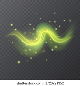 Neon light, abstract element with sparkling particles, decorate your project, bright yellow light, Vector glitter light fire flare trace. Magic sparkle swirl trail effect on transparent background