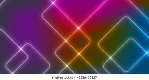 neon light with abstract rounded corner rectangles on a colorful background.