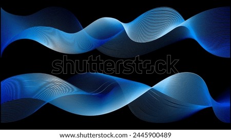 Neon light ai wavy line blue background. Digital vector data stream or network connect effect. Abstract blend gradient for neural tech web. Aurora spectrum night mesh flow