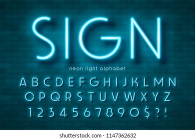 Neon light alphabet, extra glowing font. Exclusive swatch color control.