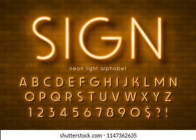 Neon light alphabet, extra glowing font. Exclusive swatch color control.