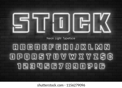 Neon light alphabet, extra glowing font. Exclusive swatch color control.