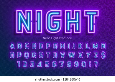 Neon light alphabet, extra glowing font. Exclusive swatch color control.