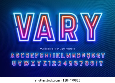 Neon light alphabet, extra glowing font. Exclusive swatch color control.