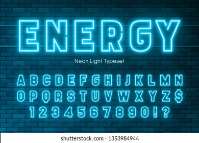 Neon light alphabet, extra glowing font. Exclusive swatch color control.