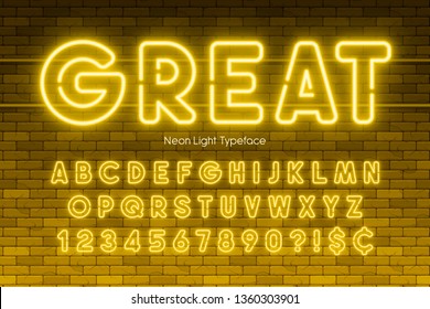 Neon light alphabet  extra glowing font  Exclusive swatch color control 