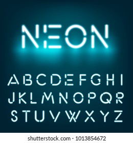 Neon light alphabet font. Graphic concept for your design