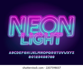 Neon Light alphabet font. Two neon colors letters and numbers. Stock vector typeface for your design.