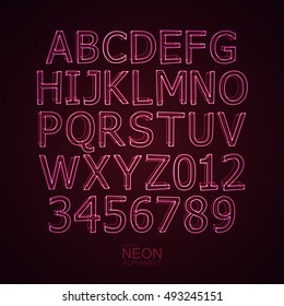 Neon Light Alphabet Font. Vector Illustration. Neon Glowing Alphabet. Typography Set Of 3D Neon Letters And Numbers