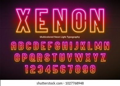 Neon light alphabet  multicolored extra glowing font  Exclusive swatch color control 