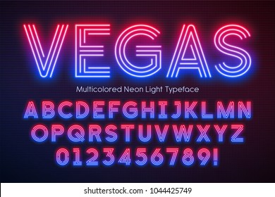 Neon light alphabet  multicolored extra glowing font  Exclusive swatch color control 