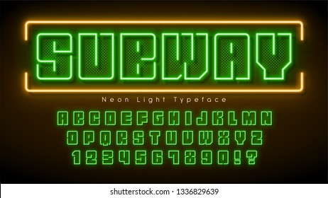 Neon light alphabet, multicolored extra glowing font. Exclusive swatch color control.