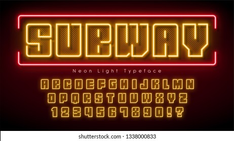 Neon light alphabet, multicolored extra glowing font. Exclusive swatch color control.