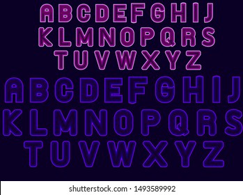 Neon light alphabet, multicolored extra glowing font. Exclusive swatch color control.
