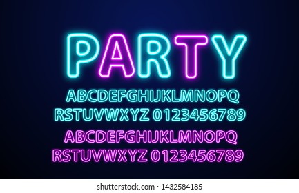 Neon light alphabet party neon font.