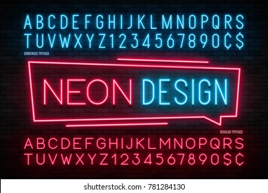 Neon light alphabet, realistic extra glowing font. 2 in 1. Exclusive swatch color control.