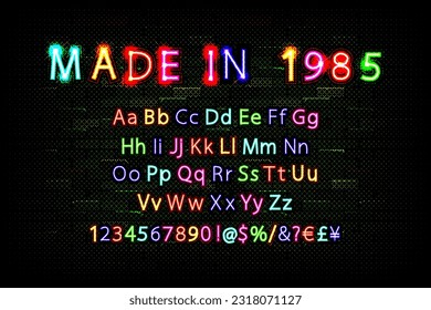 Neon Light Alphabet Vector Font. Neon tube letters on dark glow red background