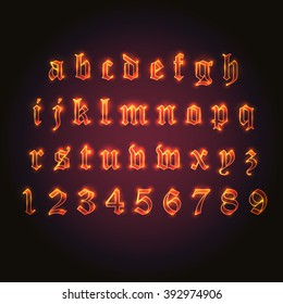 Neon Light Alphabet Vector Font. Gothic Font.  Glow Font.