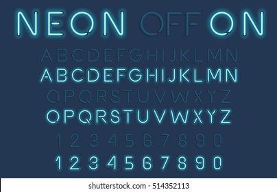 Neon Light Alfabet Vector Font.