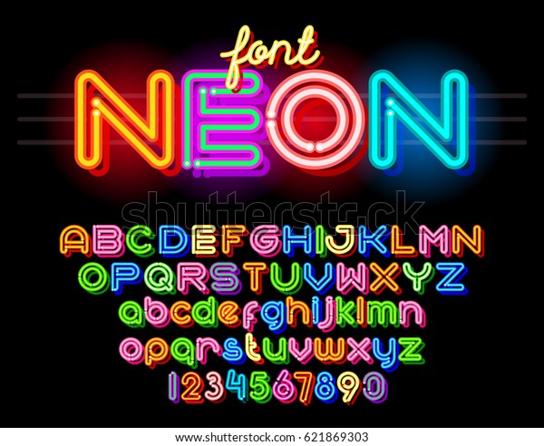 Neon Light Alphabet Vektor Font Neon Tube Buchstaben Stock Vektorgrafik Lizenzfrei