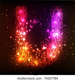 Neon Light Alphabets. Letter U