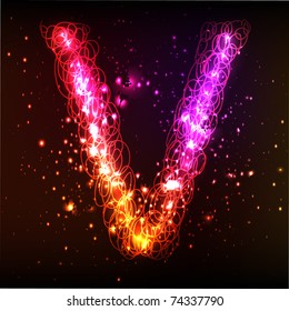 Neon Light Alphabets. Letter V