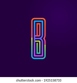 Neon light B letter line logo. Colored tube font for events posters, lacing emblem, nightlife banner and futuristic identity. Typography design.