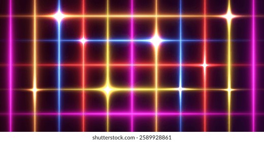 Neon light light background. Highlight of lines and flash.