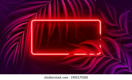 Neon light banner in fluorescent color, tropical background concept. Vector illustration