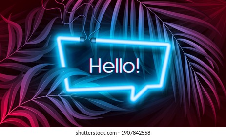 Neon light banner in fluorescent color, tropical background concept. Vector illustration