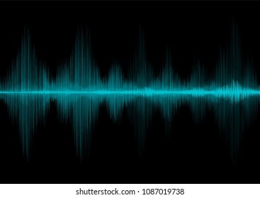 Neon Light Blue Digital Sound Wave or Earthquake Wave on Black Background,Radio and technology concept; design for music industry.