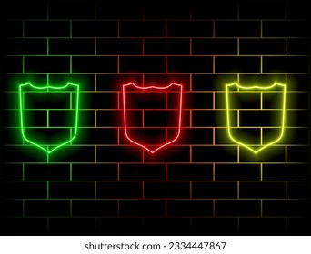 Fondo vectorial del concepto de protección de la señal del protector azul claro neón. verde, rojo, amarillo, rosa, azul, naranja.