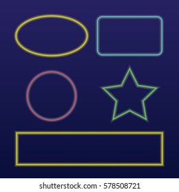 Neon light borders vector. Vector illuminated frames