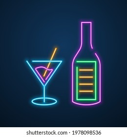 neon light bottle party vector