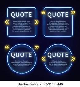 Neon light box 80s frames with quote marks vector set