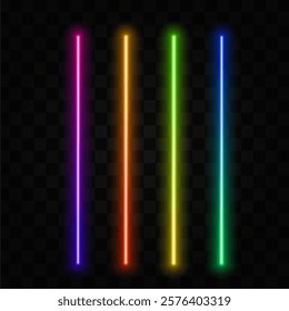 Neon light brush set. Vector multicolor laser tube collection. 10 eps. For Design, Illustration, Poster, Banner Ad.