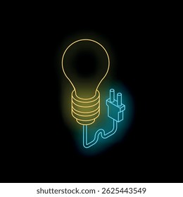 Neon light bulb connecting to power plug, symbolizing creative idea, energy, and innovation