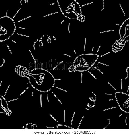 Neon Light Bulb Seamless Pattern Doodle Bright Idea on Black