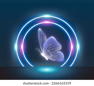 Neonheller Schmetterling im Kreis