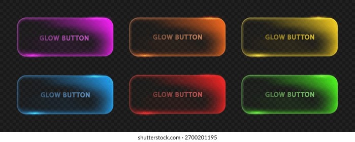 Conjunto de Botón de luz de neón. Marco de rectángulo de luz de neón de color. Plantilla de Anuncio brillante para el diseño de texto o juego