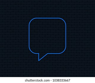 Neon light. Chat sign icon. Speech bubble symbol. Communication chat bubbles. Glowing graphic design. Brick wall. Vector