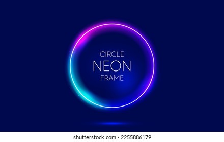 Neon light circle frame background. Abstract cosmic vibrant color banner. Glowing neon led light. Gradient glow presentation background. Dynamic glowing laser effect. Vector illustration