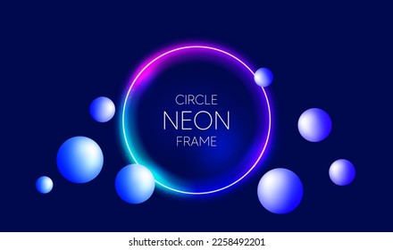 Neon light circle frame background. Abstract cosmic vibrant color banner. Glowing neon led light. Gradient glow presentation background. Dynamic glowing laser effect. Vector illustration