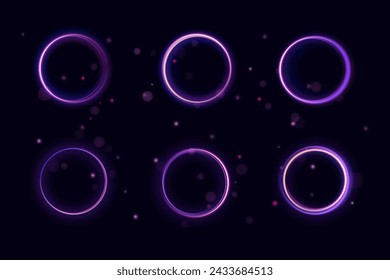 Neon light circle of speed in the form of a round whirlpool. Curve blue line light effect. Luminous spiral round frame. 