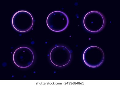 Círculo de luz de neón de velocidad en forma de remolino redondo. Efecto de luz de línea azul de curva. Cuadro redondo espiral luminoso. 
