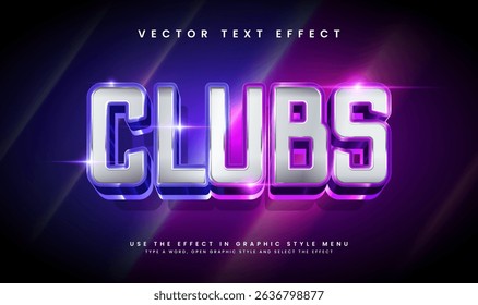Neon Light Clubs Editable Vector Text Effect. Glowing light Text.