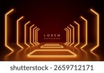 Neon light corridor on red background
