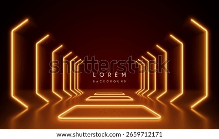 Neon light corridor on red background