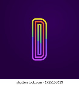 Neon light D letter line logo. Colored tube font for events posters, lacing emblem, nightlife banner and futuristic identity. Typography design.